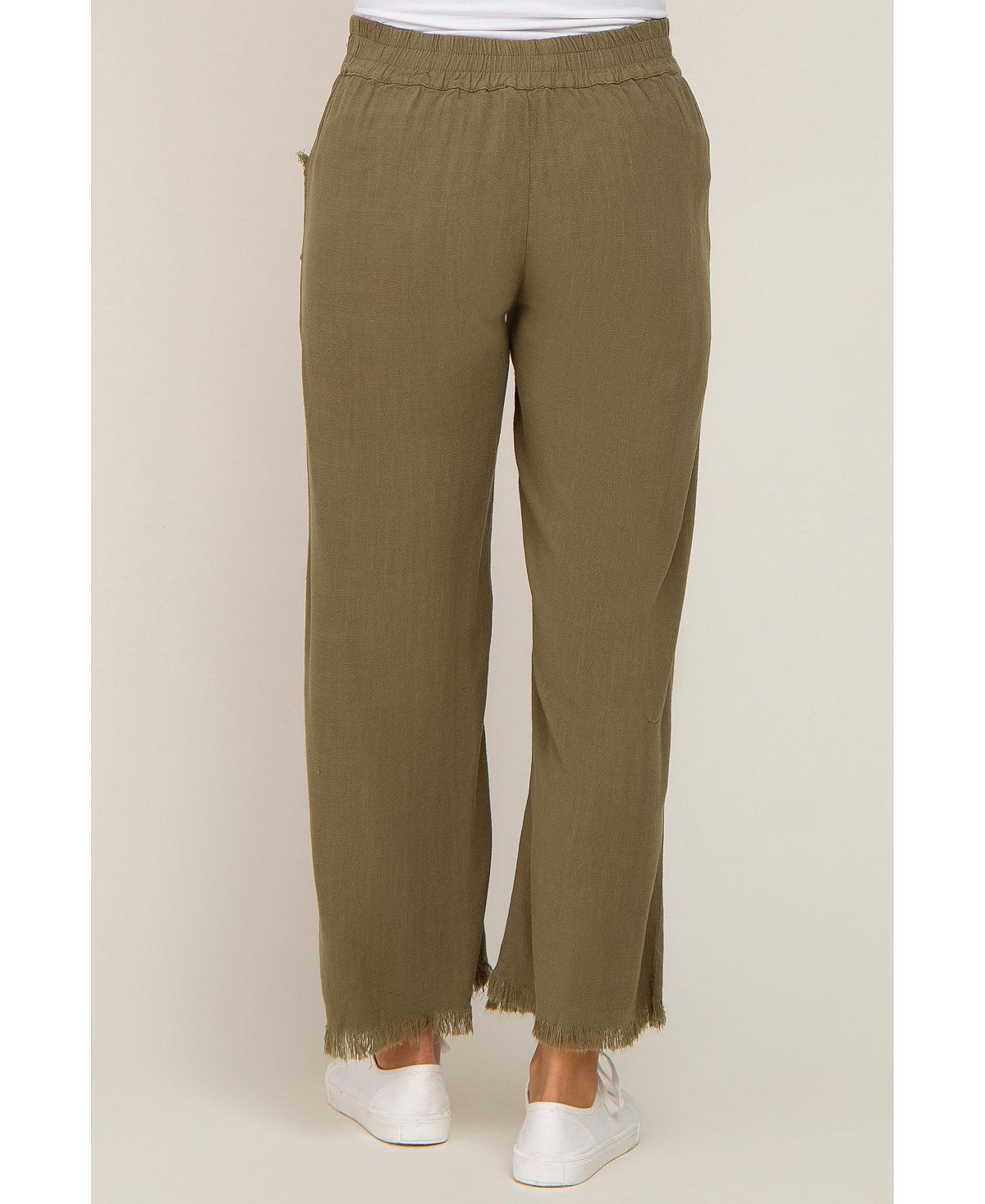 Pinkblush Women's Olive Linen Frayed Hem Crop Pants view 6 — MAYCSS fashion products