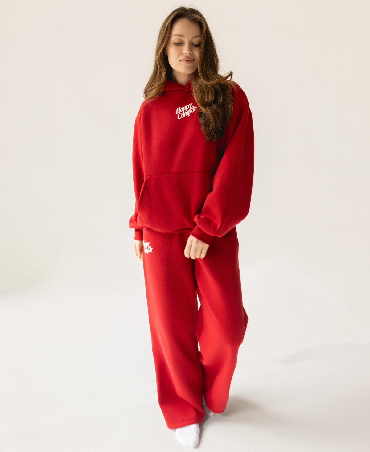 The Happy Camp3r Juniors' Puff-Print Wide-Leg Sweatpants - Dark Red