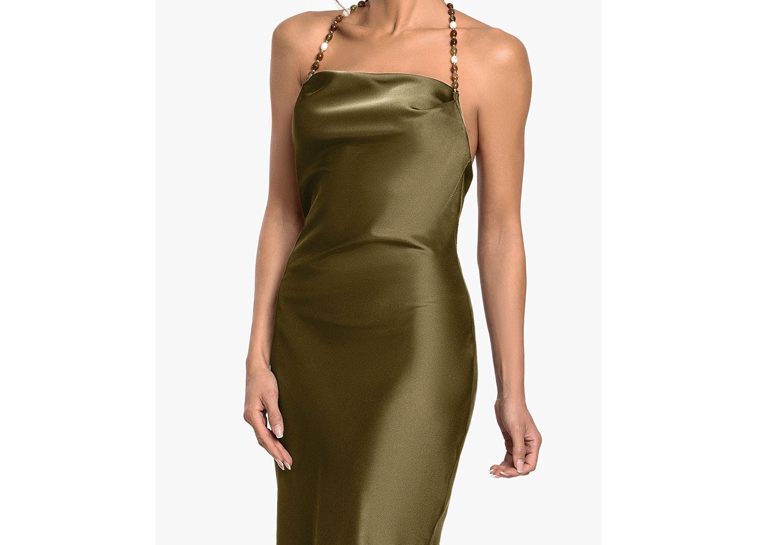 Women's Cowl Neck Beaded Straps Column Gown