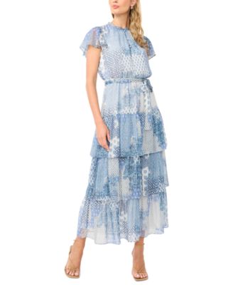 Women's Flutter-Sleeve Tiered Maxi Dress