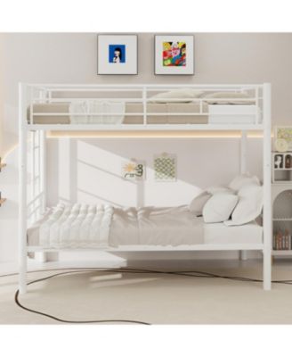 Metal Bunk Bed Twin Over Twin, Metal Structure Bedframe, with Ladder and Full-Length Guardrail, Noise Free, No Spring Box Required
