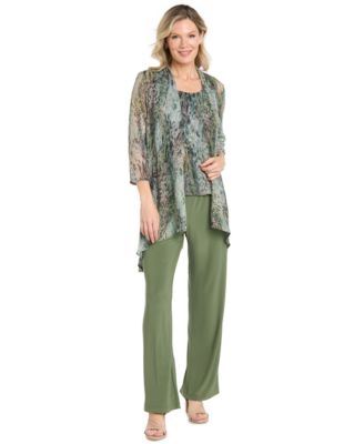 Women's 3 Piece Animal Print Metallic Crinkle Duster Pantsuit