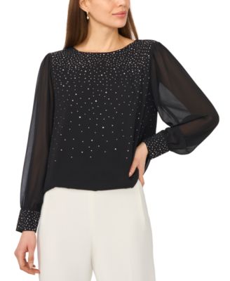 Women's Rhinestone Embellished Crewneck Top
