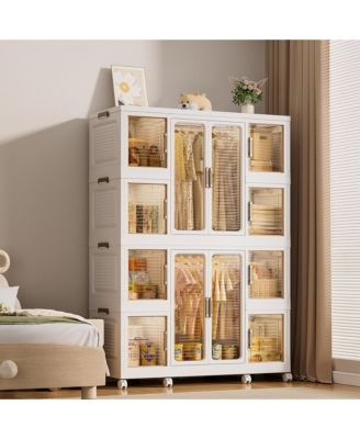 Portable Wardrobe Closet Organizer, Cubes, Magnetic Doors, Hanging Rods, Hangers