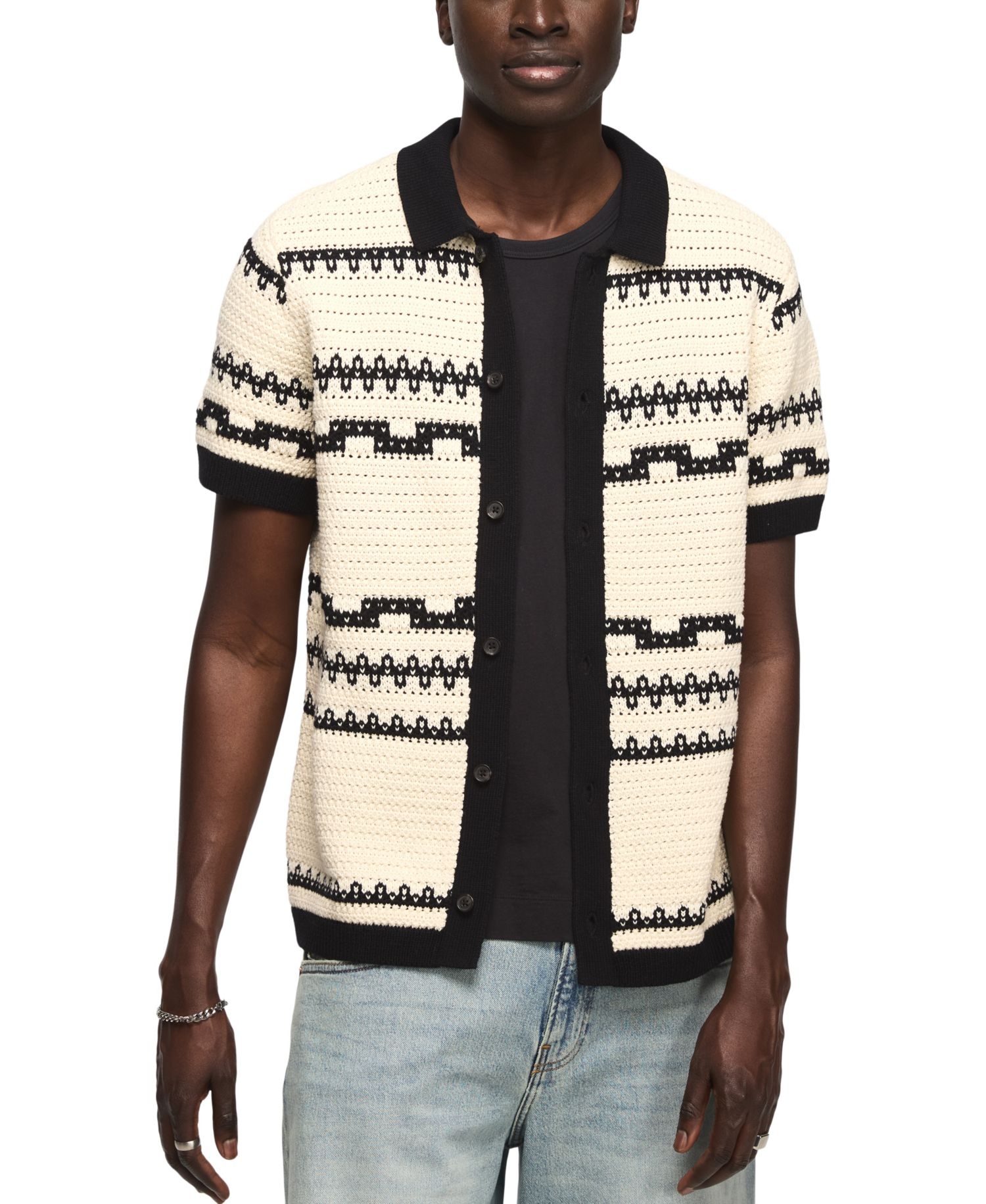 Men's Southwest Crotchet Short-Sleeve Sweater