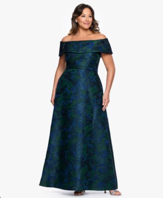Plus Size Off-The-Shoulder Jacquard Ball Gown