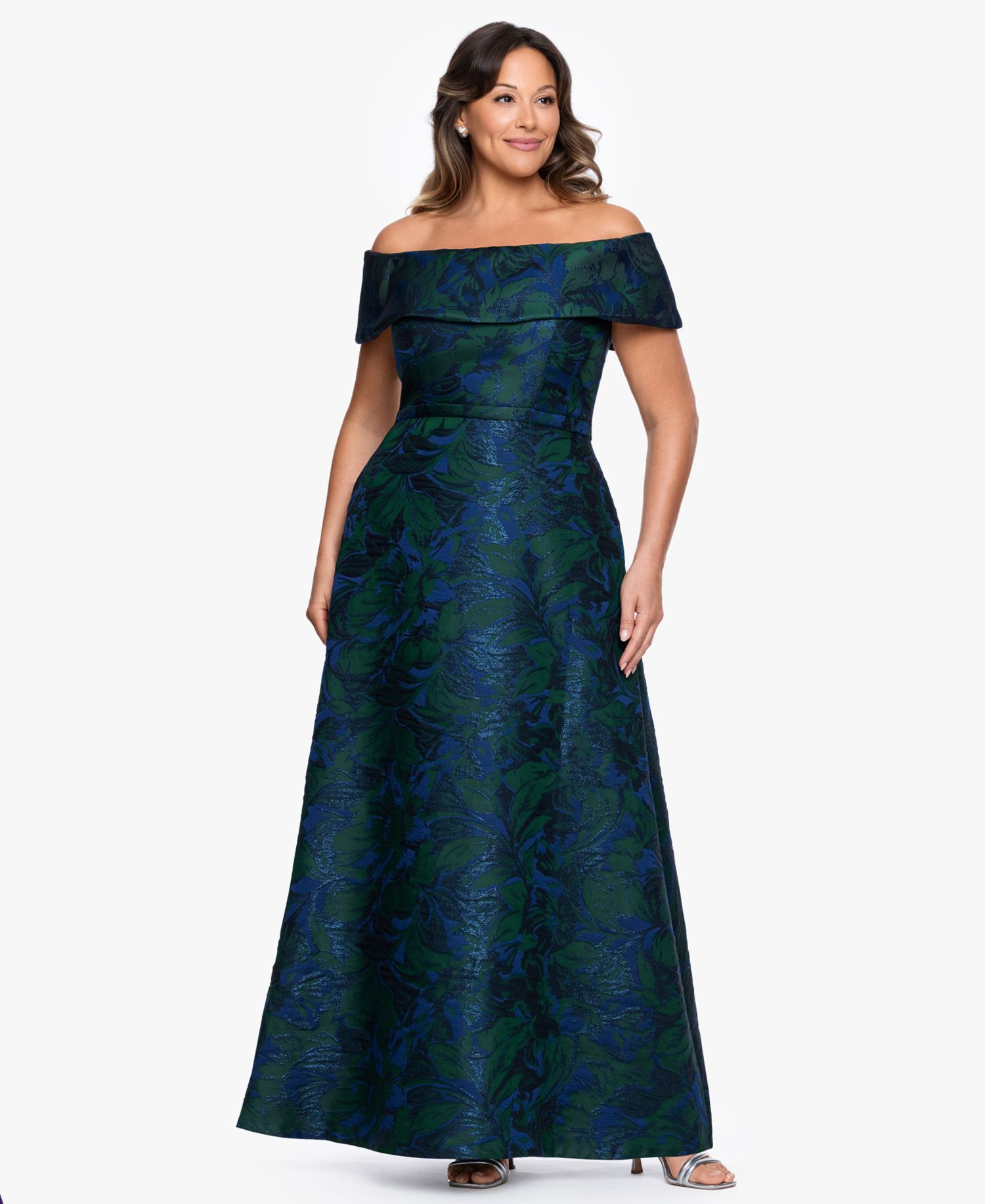 Petite Off-The-Shoulder Jacquard Ball Gown