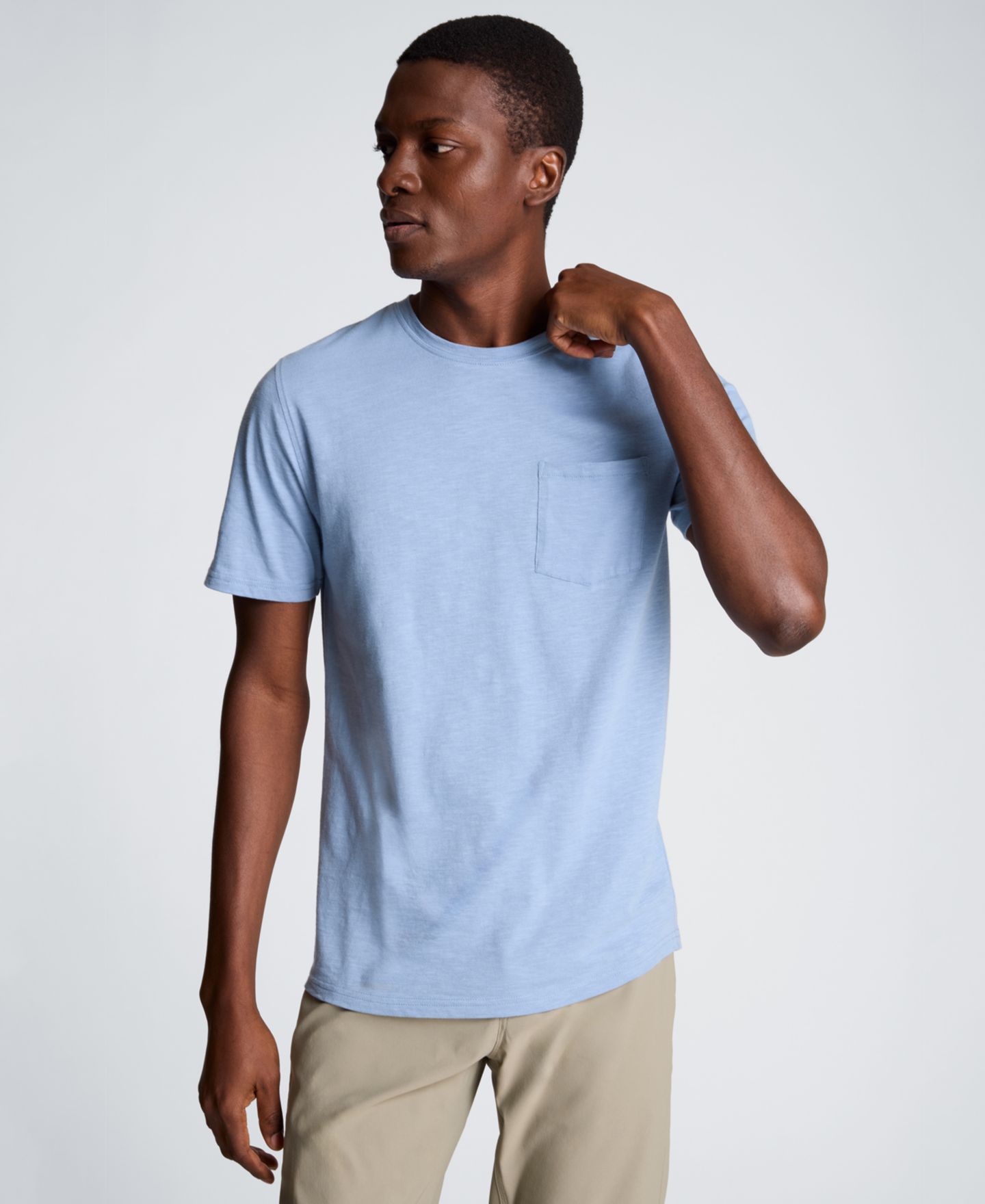 Мужская футболка Kenneth Cole Sport Faded Blue Solid Knit Classic Crewneck, цвет: Выцветший синий — фото 4