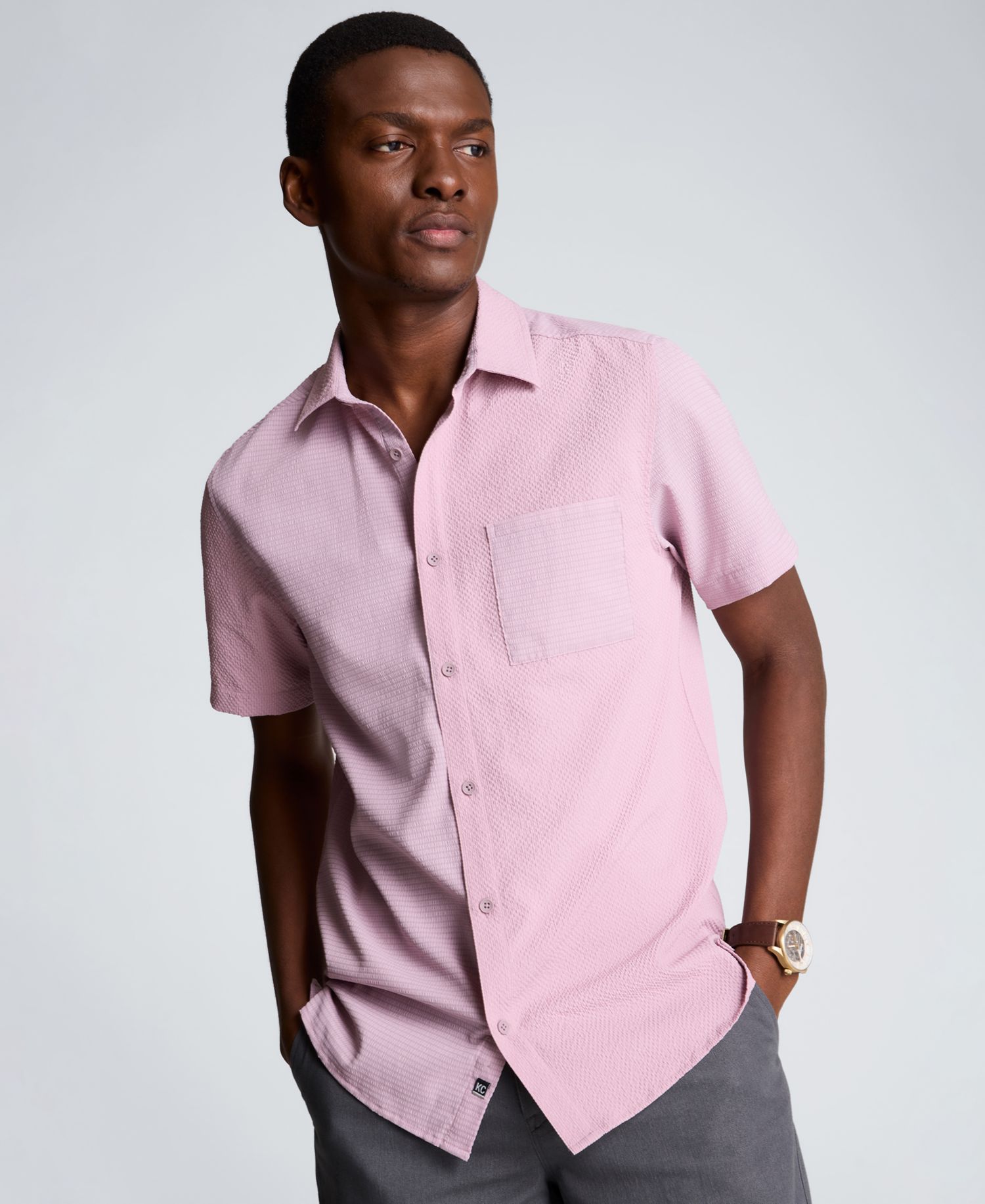 Men's Mixed Media Point Collar Sport Shirt
