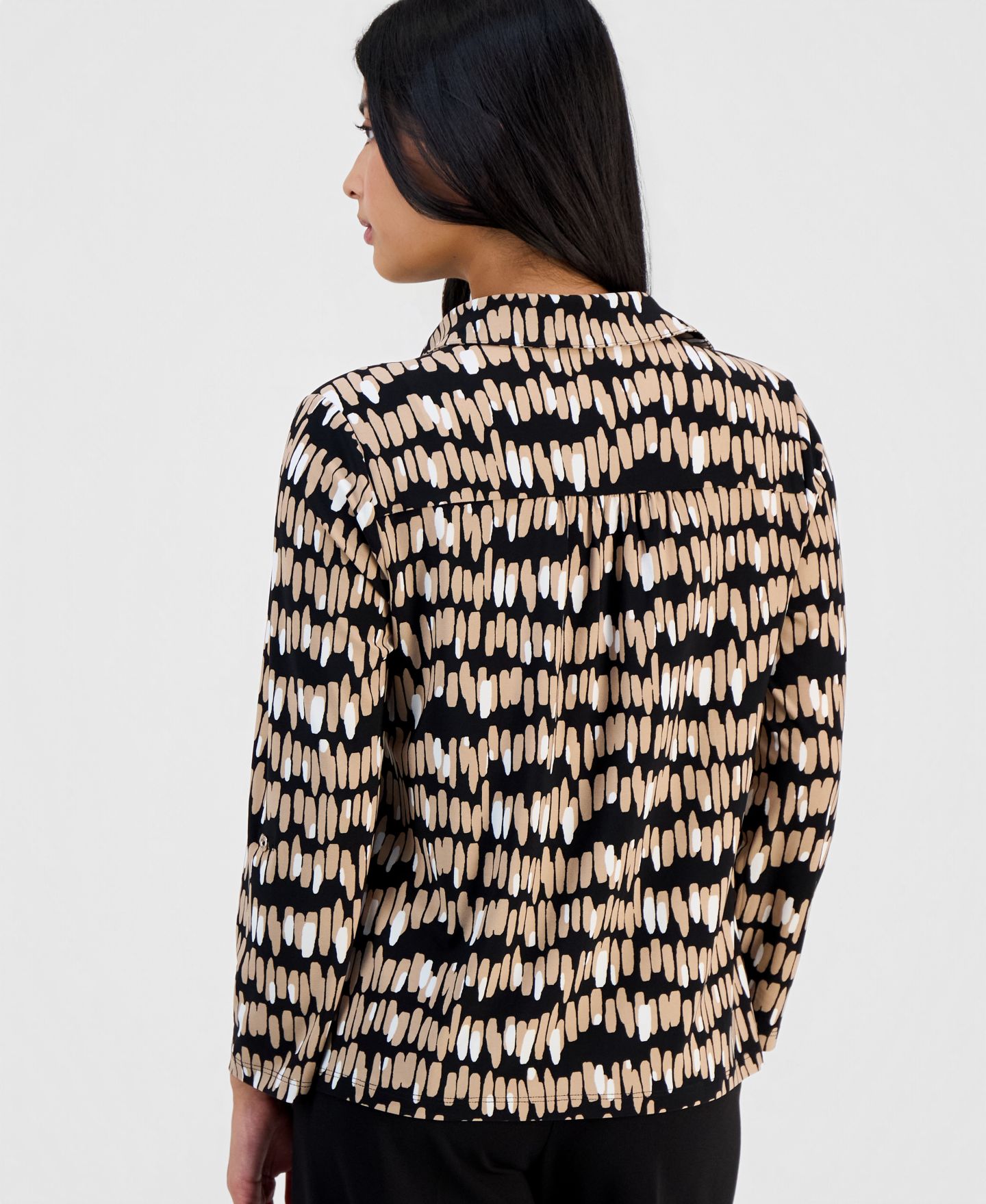 Женский топ Anne Klein Essentials Printed Collared 3/4-Sleeve Top, цвет: Чёрный разноцветный — фото 3