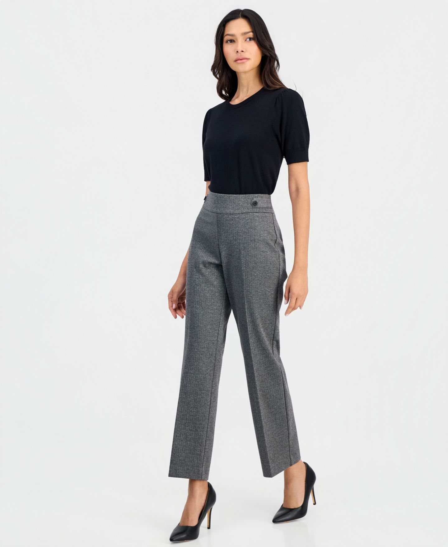 Женские брюки Anne Klein Essentials Petite Pull-On Cropped & Ankle Trouser, цвет: Чёрный / Серый — фото 3