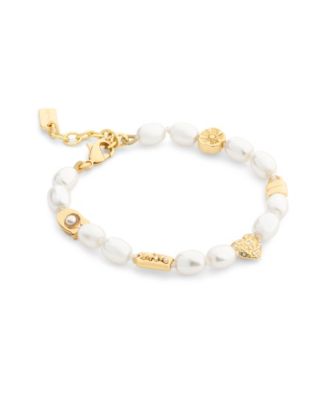 Imitation Pearl Iconic Signature Charm Strand Bracelet