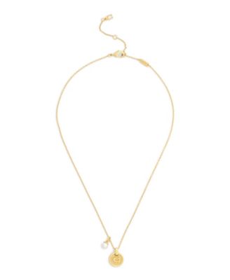 Imitation Pearl Signature C Textured Coin Pendant Necklace