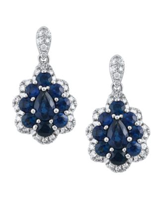 Sapphire (1-1/8 ct. t.w.) & Diamond (1/6 ct. t.w.) Drop Earrings in 14k White Gold (Also Available in Emerald and Ruby)