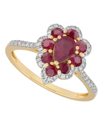Emerald (7/8 ct. t.w.) & Diamond (1/6 ct. t.w.) Ring in 14k Yellow Gold (Also Available in Ruby and Sapphire)