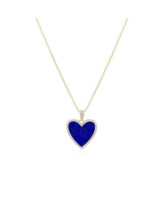 Large Lapis CZ Halo Heart Necklace 14K Gold-Plated Sterling Silver