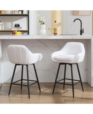Set of 2 Modern Swivel Bar Stools, Counter Height with Sherpa Fabric Upholstery, Metal Legs and Backrest for Indoor Multi-Scene Use