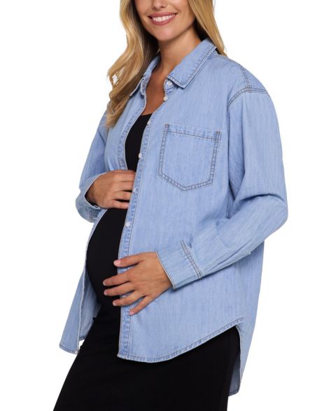 Женская рубашка Motherhood Maternity Long Sleeve Button-Up Denim Shirt, цвет: Варёный