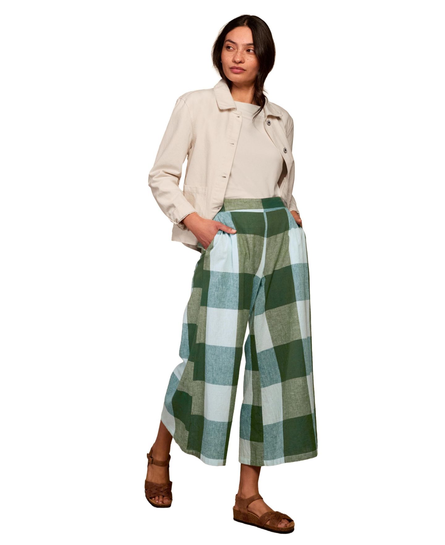 Женские брюки Celtic & Co. Wide Leg Ankle Grazer Culottes, цвет: Зелёный разноцветный клетчатый — фото 3