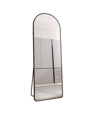 arched full-length mirror with aluminum alloy frame, floor or wall mounted, perfect for bathroom, bedroom, or dressing areas