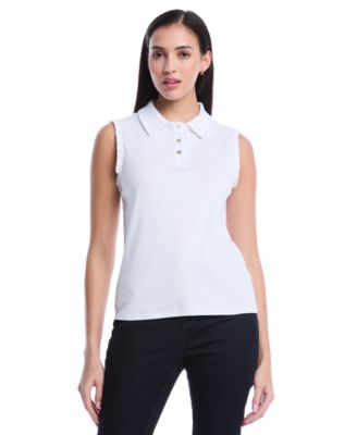 Petite Ruffle Trim Sleeveless Polo Shirt