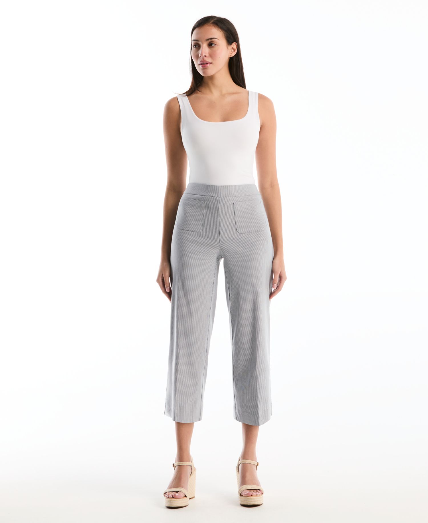 Petite Striped Patch Pocket Wide-Leg Pants