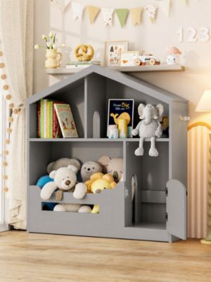 2-Tier Kids Bookshelf and Toy Storage with Toy Storage and Motion Sensor Light, 36.6" Wide Wooden Bookcase for Nursery, Playroom and Bedroom