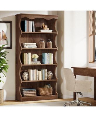 70-Inch Tall Bookcase, 5-Tier Open Bookshelf with Unique Curved-Edge Design, for Living Room, Home Office, Bedroom