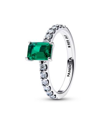 Rectangular Sparkling Green Halo Ring