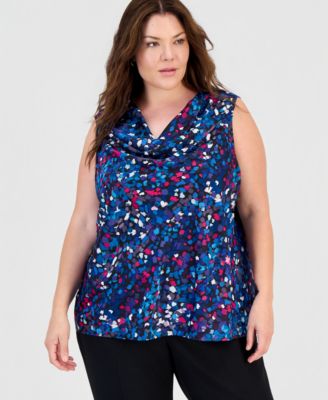 Plus Size Cowl-Neck Sleeveless Satin Blouse