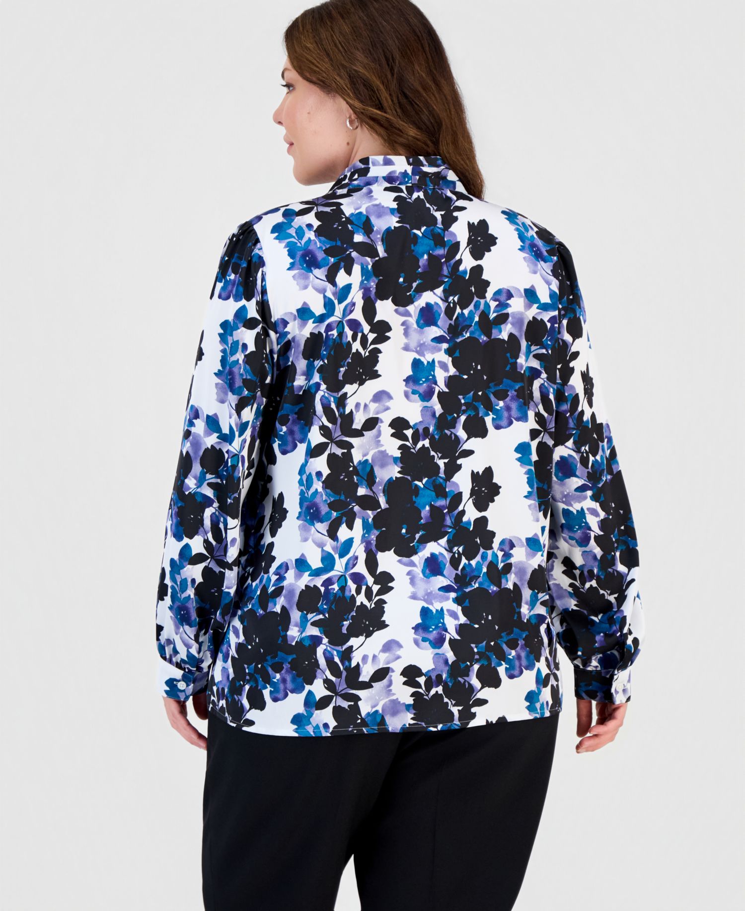 Plus Size Floral-Print V-Neck Blouson-Sleeve Blouse