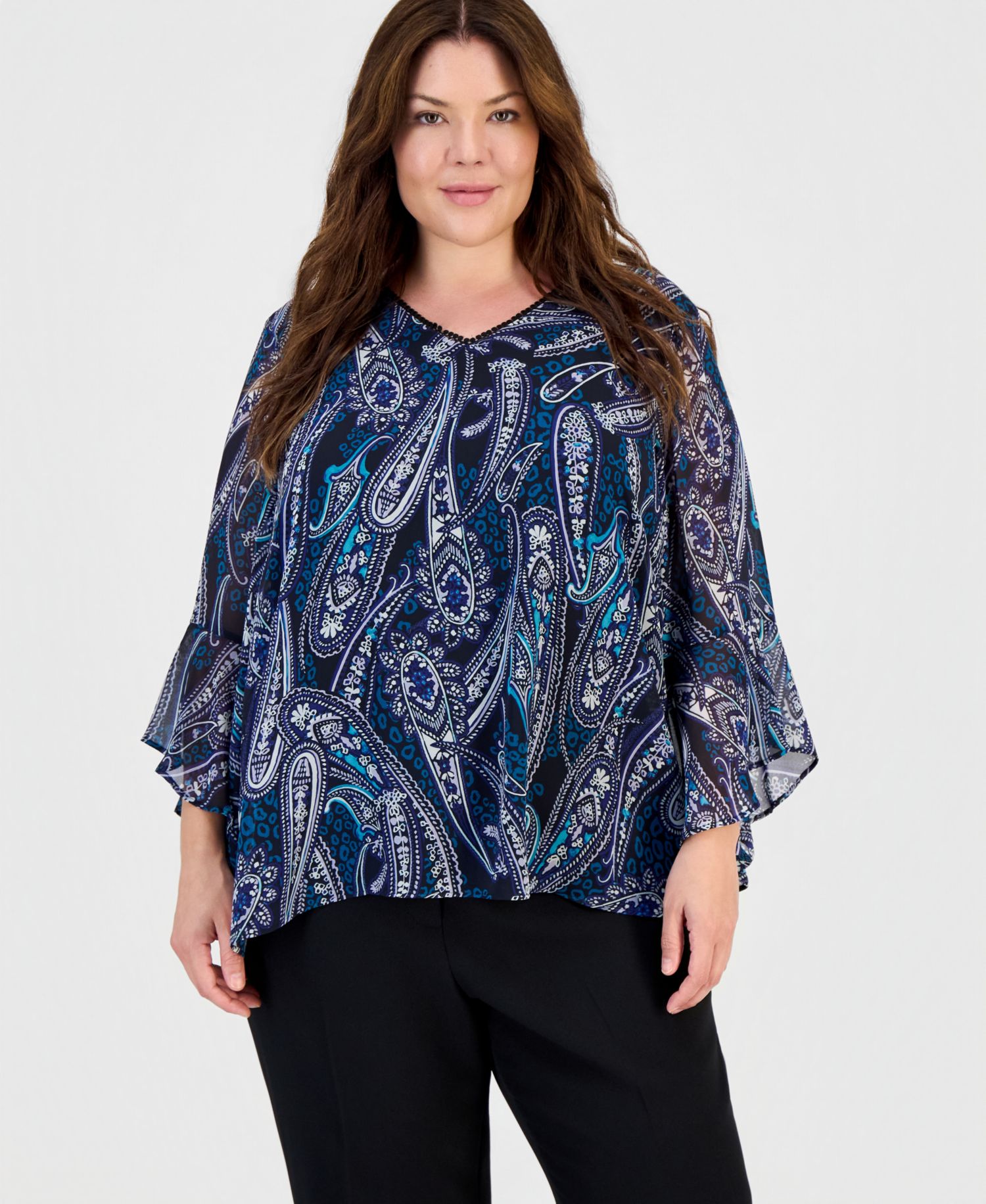 Plus Size V-Neck Ruffle-Sleeve Blouse