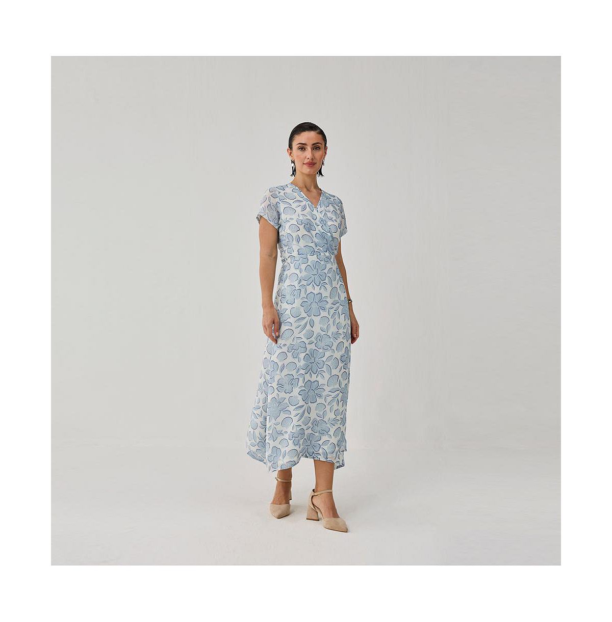 Reistor Women's Floral Print Tie Waist Wrap Maxi Dress view 6 — MAYCSS fashion products