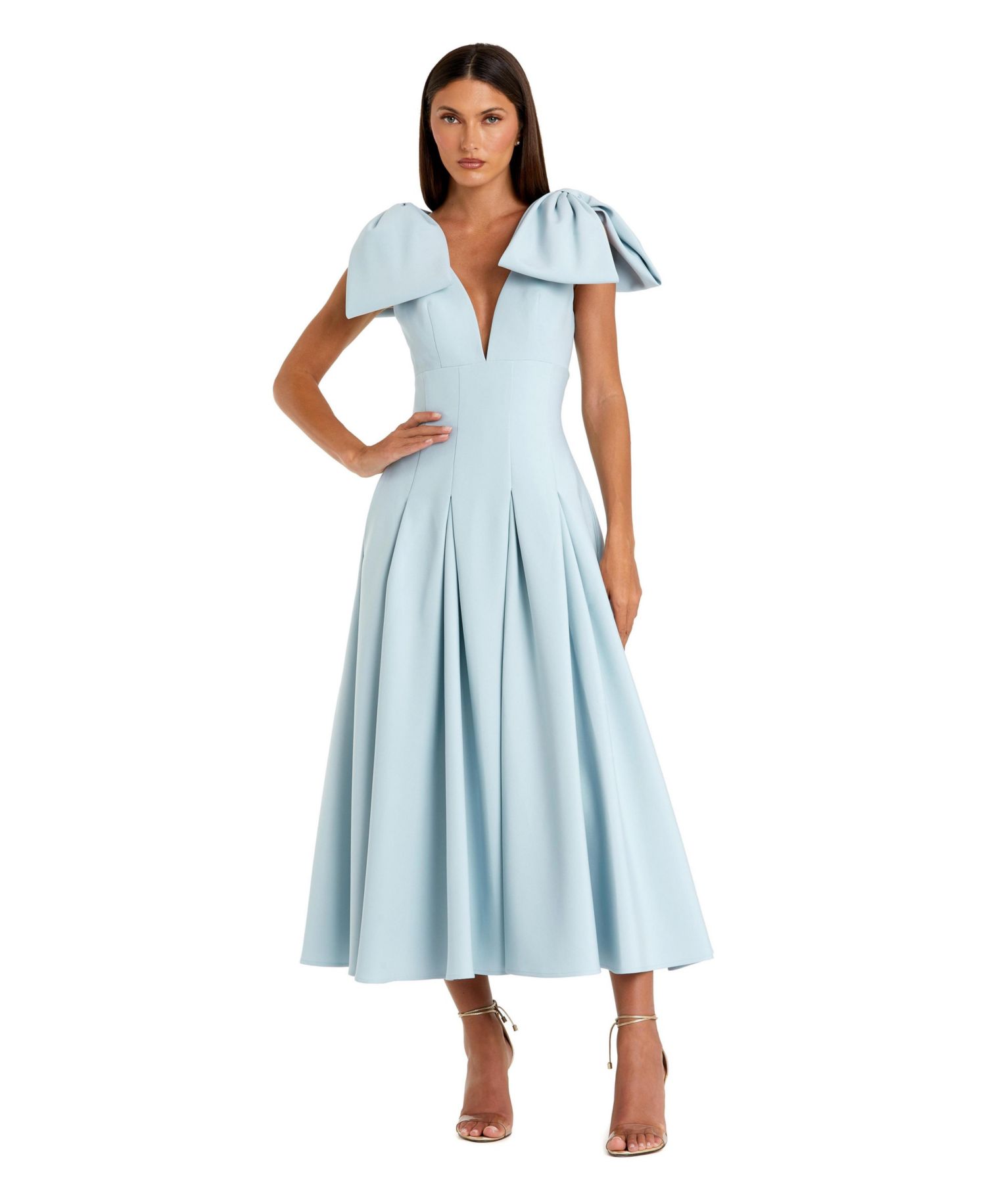 Women's Crepe A Line Midi Dress With Bow Straps