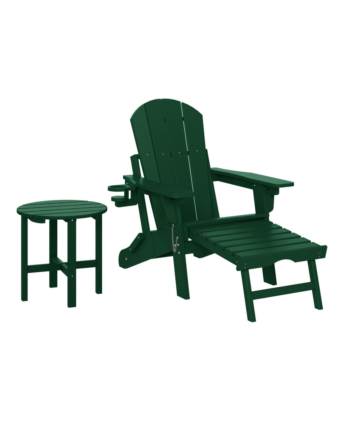 WestinTrends -Piece Outdoor Folding Adjustable Adirondack Chair with Cup Holder and Hideaway Ottoman 18" Side Table