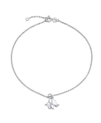 Lucky Origami Animal Anklet Zoo Elephant Charm Ankle Bracelet .925 Sterling Silver Adjustable
