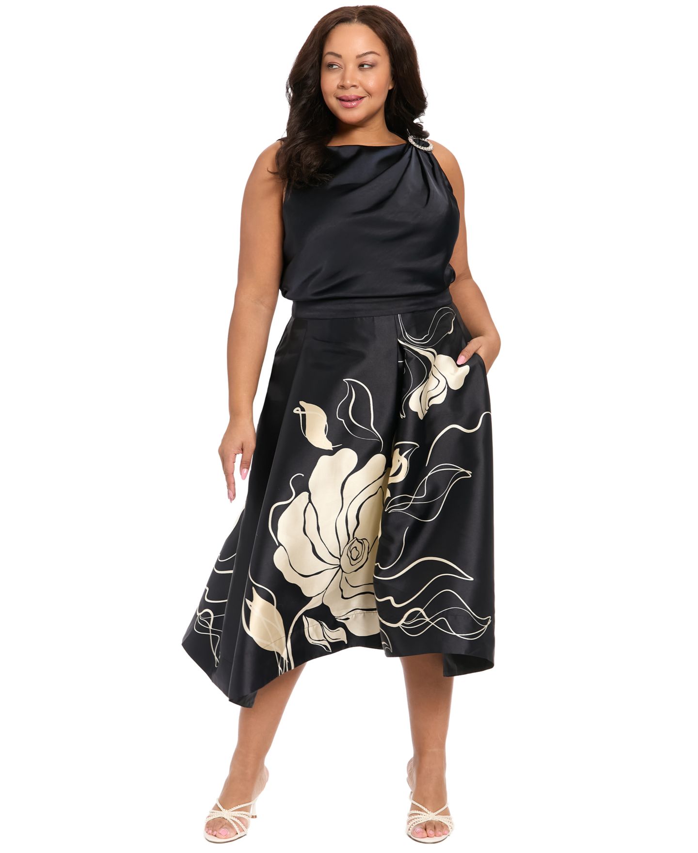 Женская юбка Muse Plus Size Pleated High-Low Midi, цвет: Сумеречный тёмно-синий шампань — фото 2