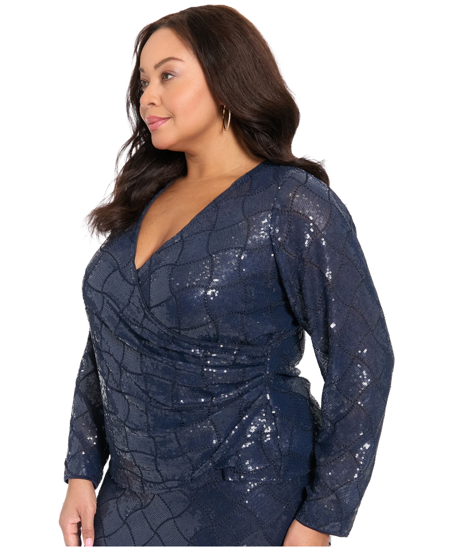 Plus Size Long-Sleeve Sequined Wrap Top