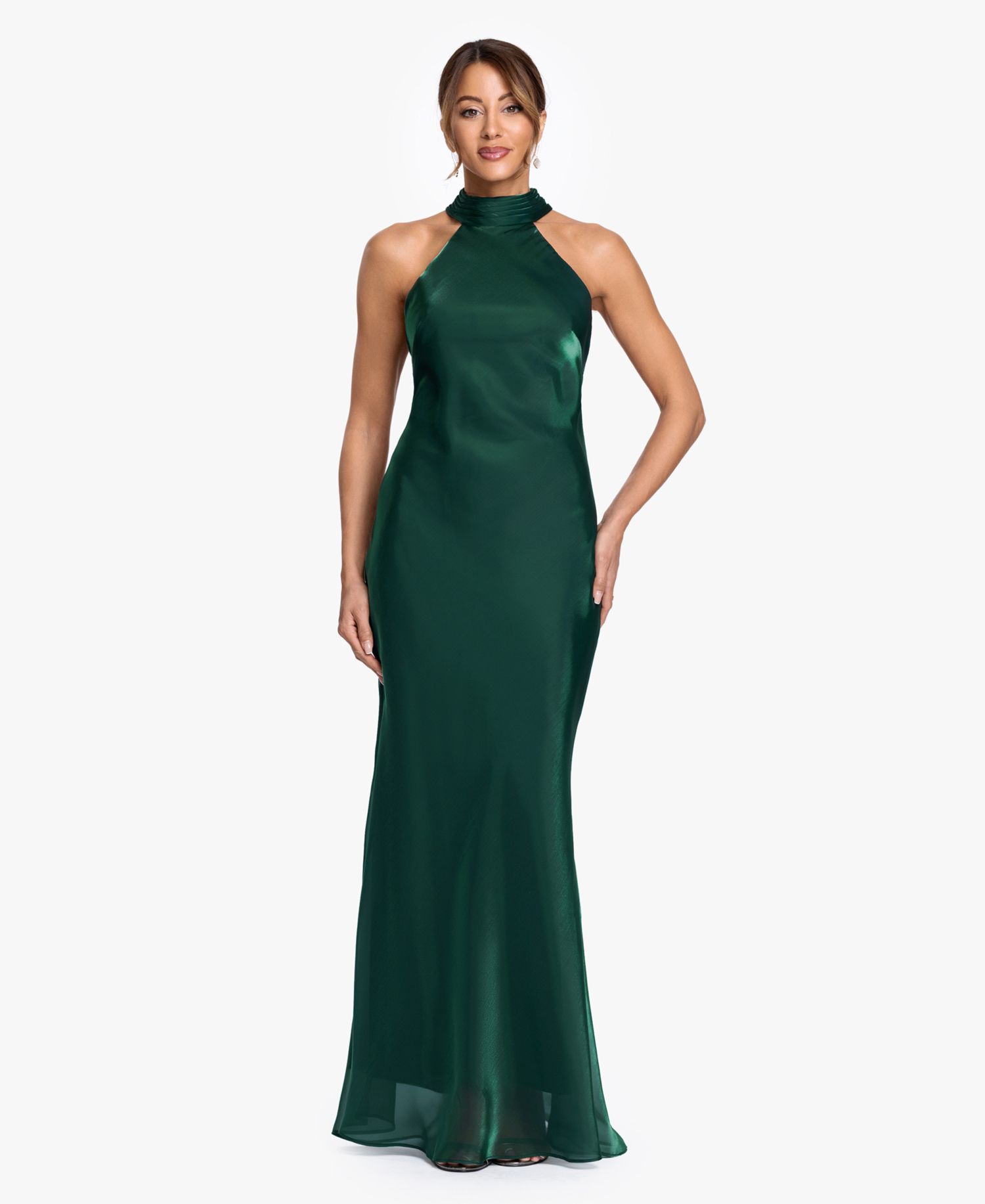 Women's Halter Neck Metallic Organza Ball Gown