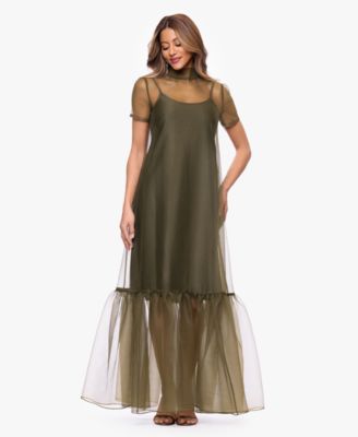 Women's Turtle Neck Organza Overlay Ball Gown