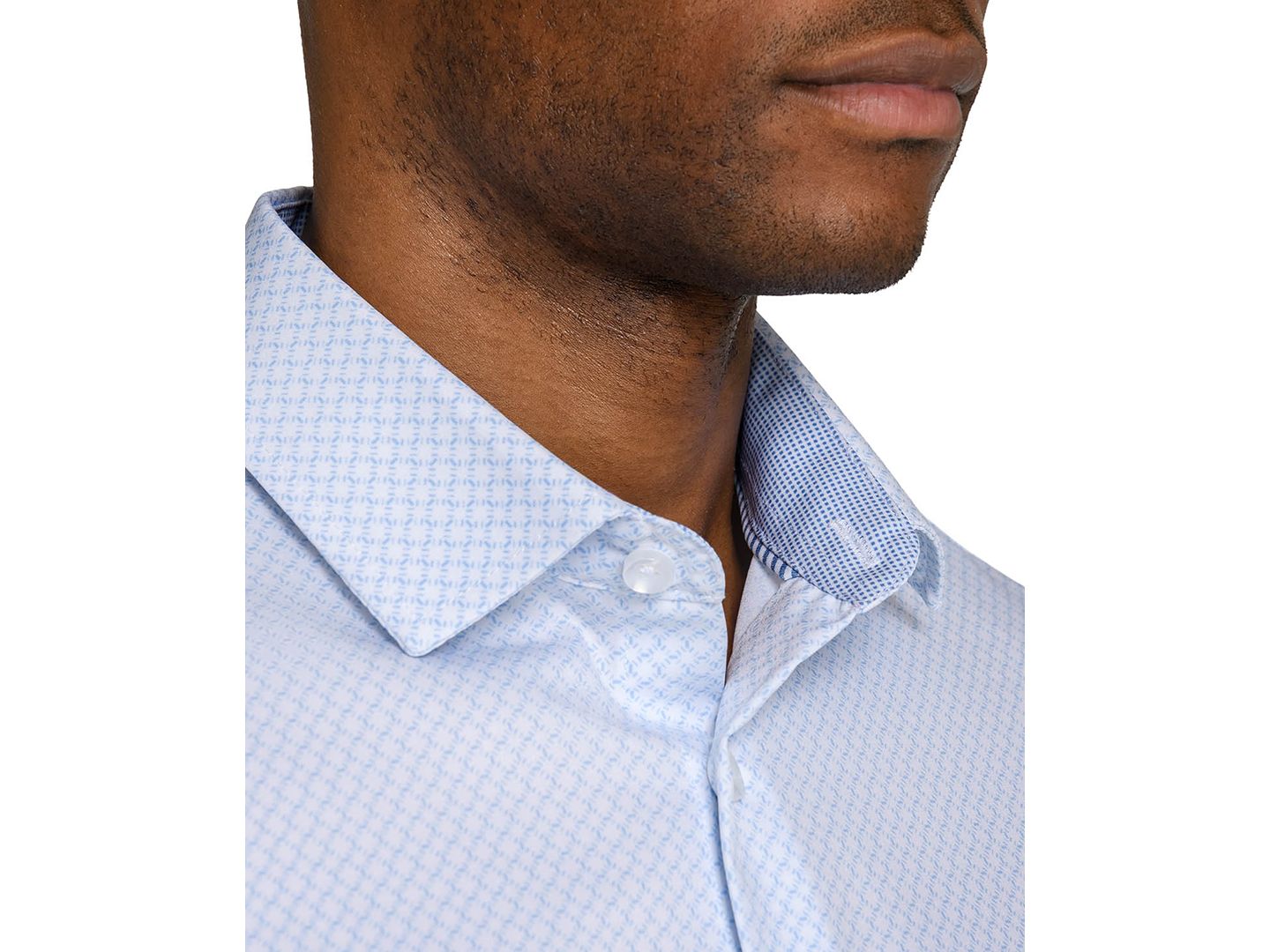 Мужская рубашка ConStruct Spread Collar Slim-Fit Performance Stretch Comfort Dress Shirt, цвет: Белый / Синий — фото 3
