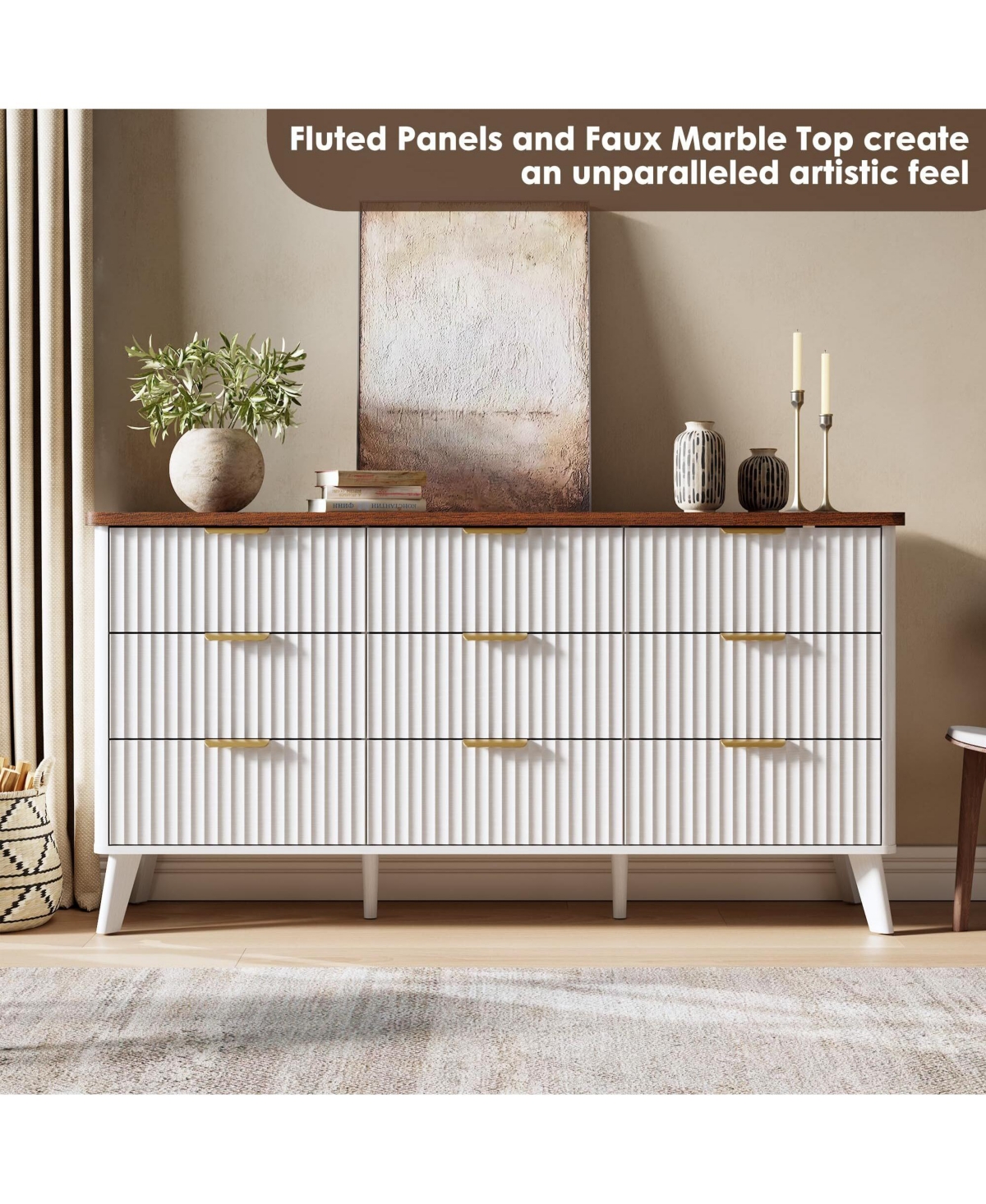 gaomon Fluted Dresser for Bedroom with 9 Deep Drawers