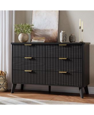 Fluted Dresser for Bedroom, 6 Deep Drawer Modern Wood Storage Chest