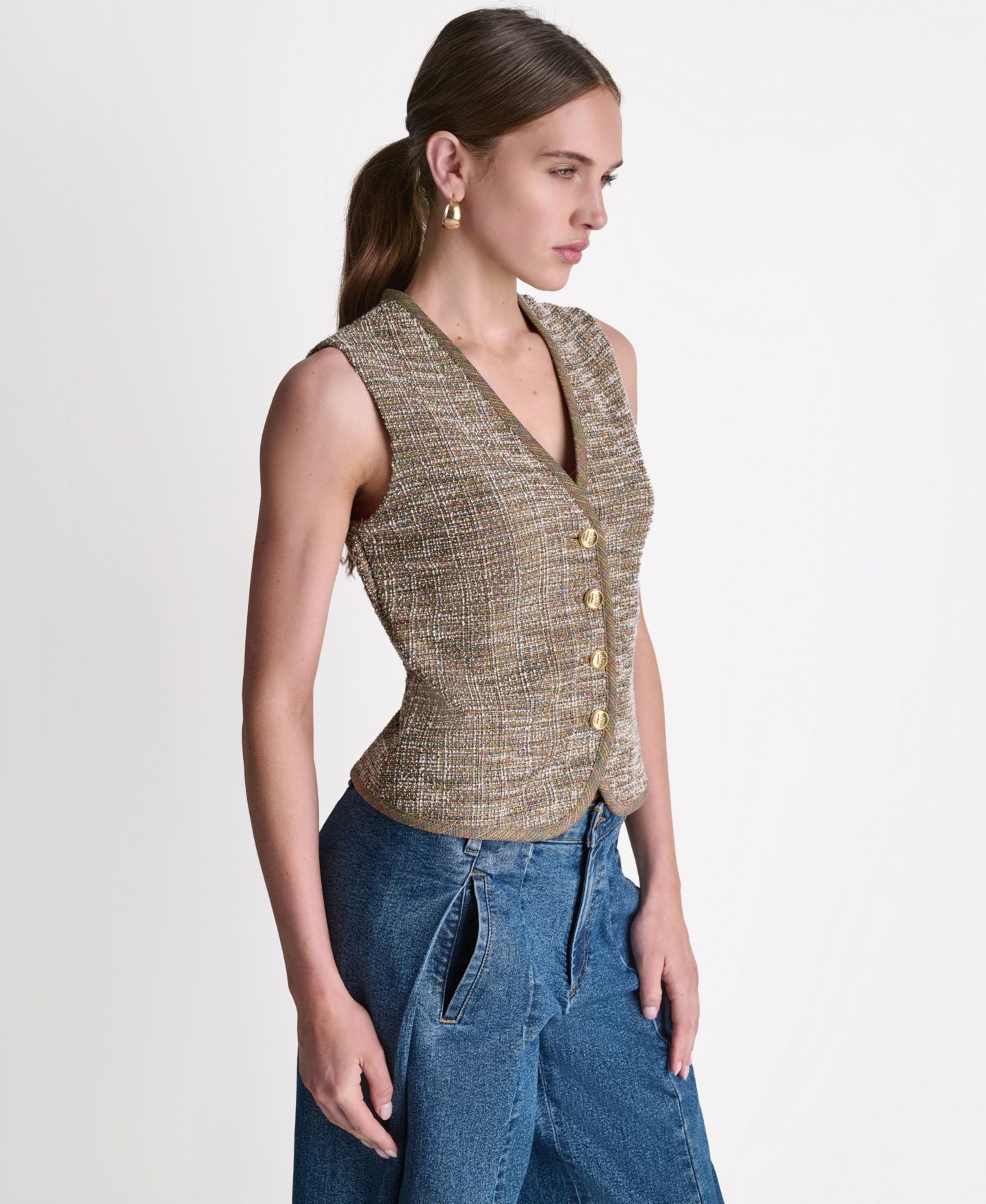 Женский жилет BCBG V-Neck Button-Front Vest, цвет: Разноцветный — фото 3