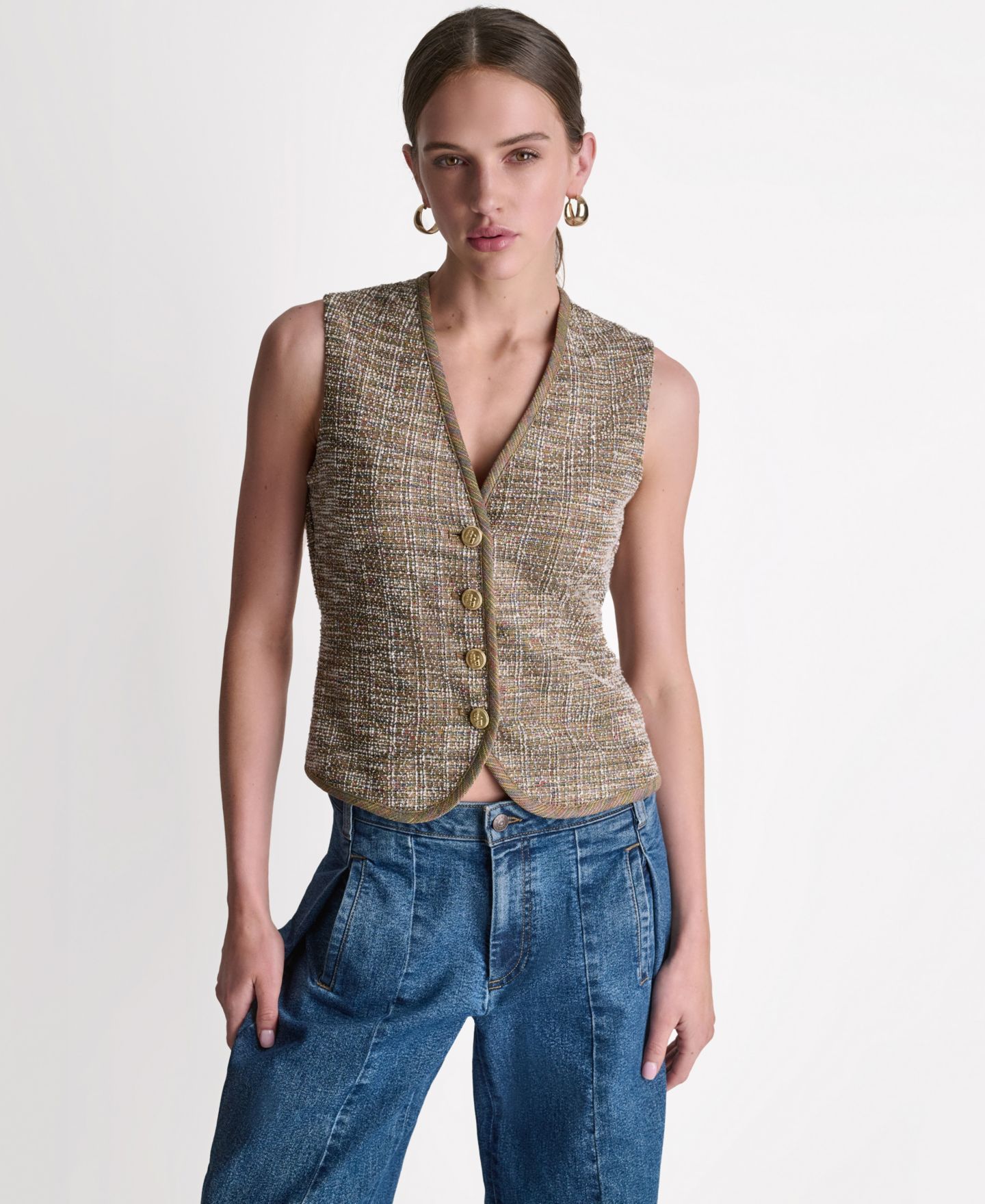 Женский жилет BCBG V-Neck Button-Front Vest, цвет: Разноцветный — фото 1