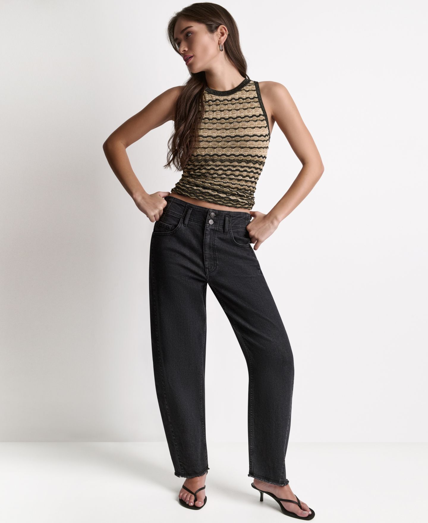 Женские джинсы BCBG Seamed Mid-Rise Loose-Fit, цвет: Чёрный — фото 2