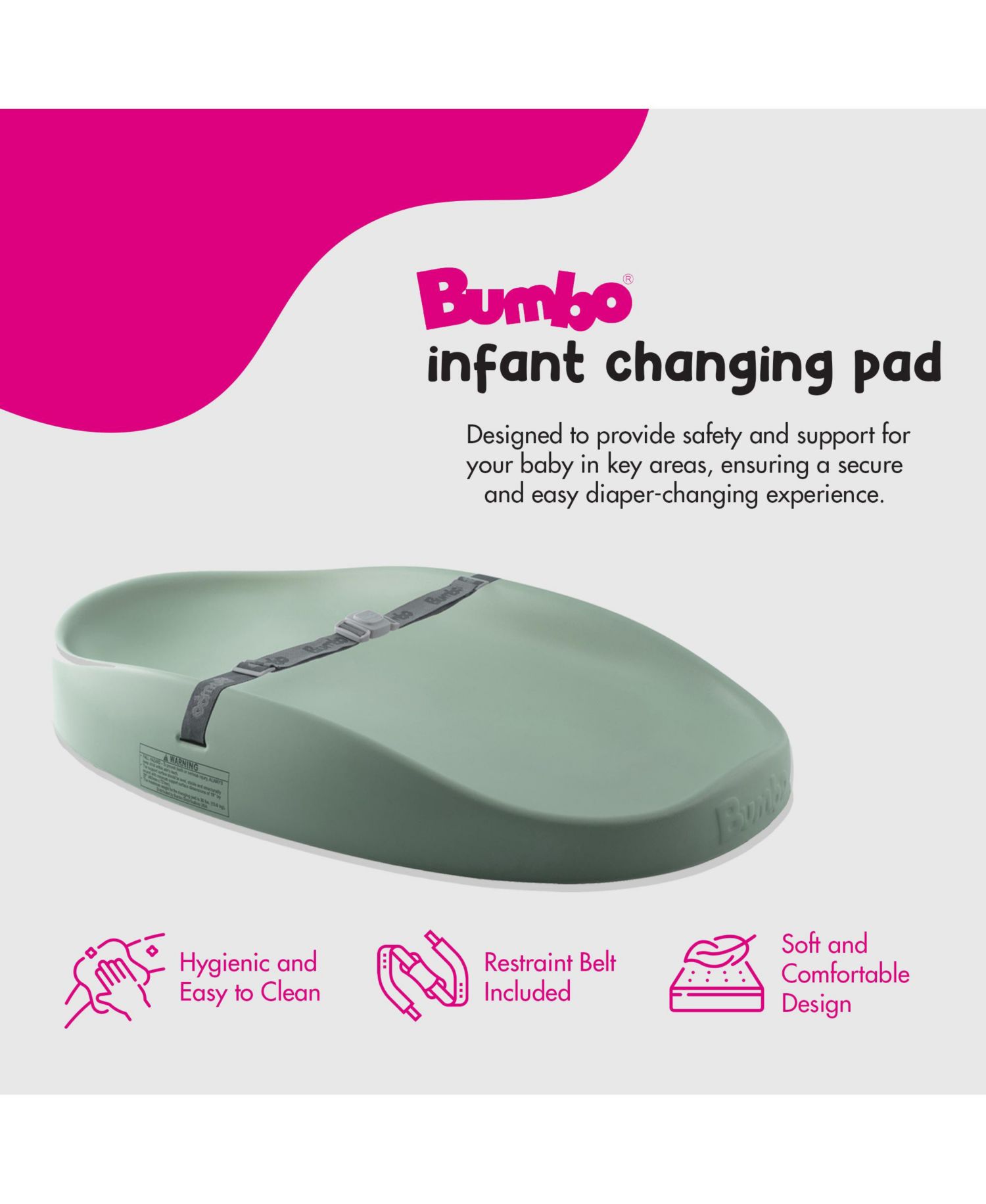 Diaper Changing Pad, Ergonomic Baby Changing Mat with Safety Belt, Hemlock