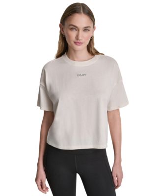 Women's Metallic Bubble Logo Drop Shoulder Pull-On T-Shirt