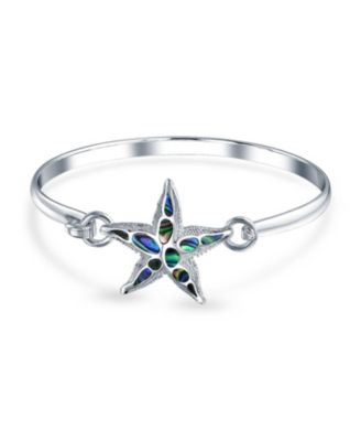 Nautical Sea Life Iridescent Abalone Shell Starfish Bangle Bracelet