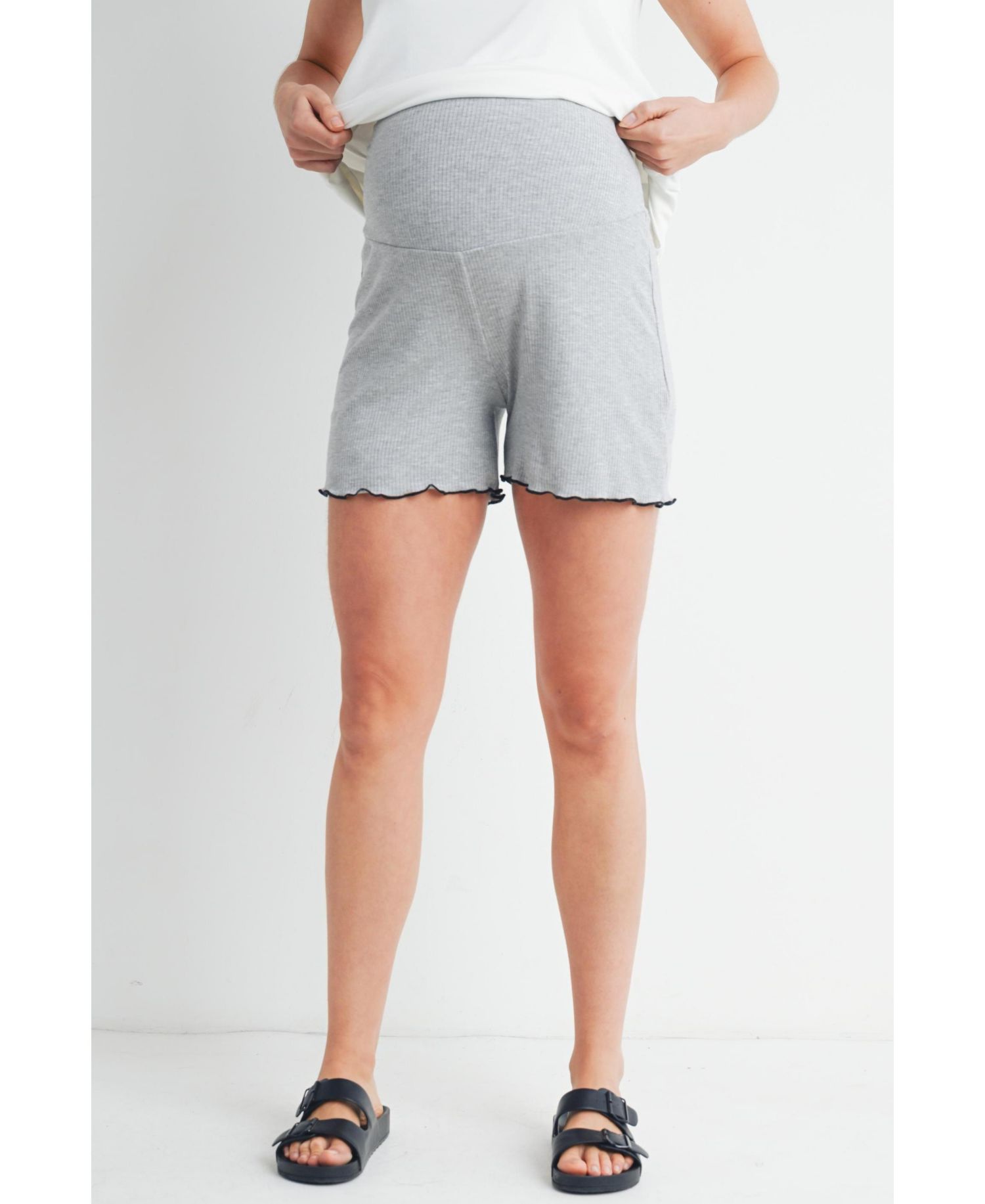 Maternity Ribbed Lounge Shorts with Over-the-Belly Waistband